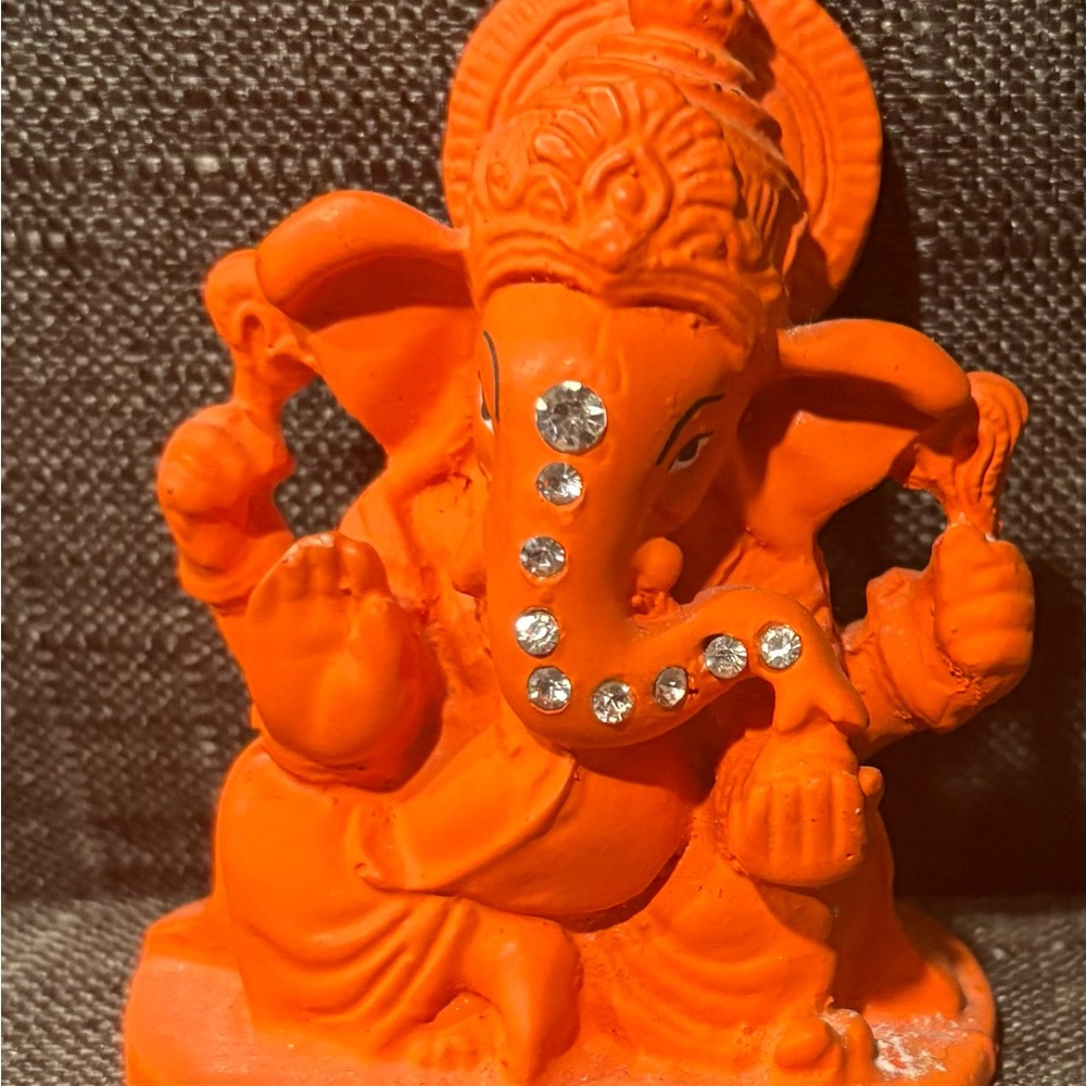 Orange Ganesha Statue with Rhinestones